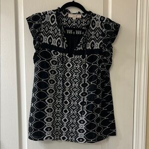 LOFT Graphic Black and White Cap Sleeve Blouse